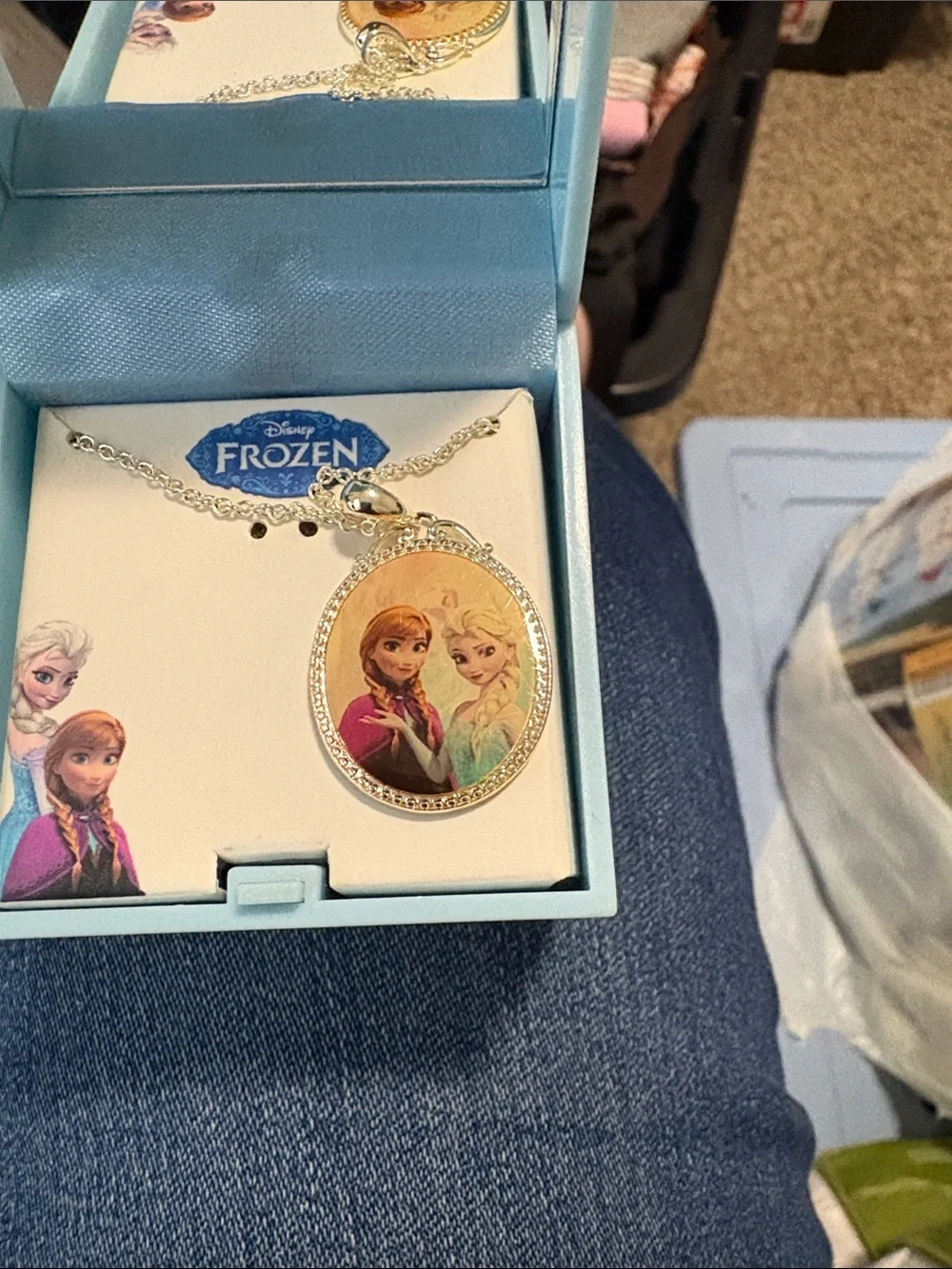 Disney Kids Anna and Elsa Floral Necklace in Blue and White Box